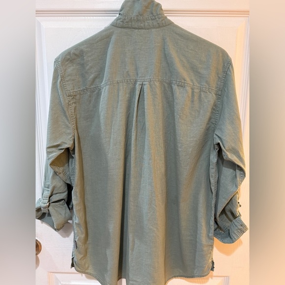 VTG Eddie Bauer Sage Green Hemp Cotton Blend Shirt Roll Sleeve EXCELLENT cond! - Picture 6 of 7